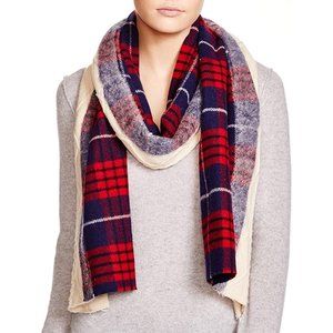 Standard Form NEW $238 Women's Wool and Cashmere Plaid Scarf; Red, Blue, & Cream